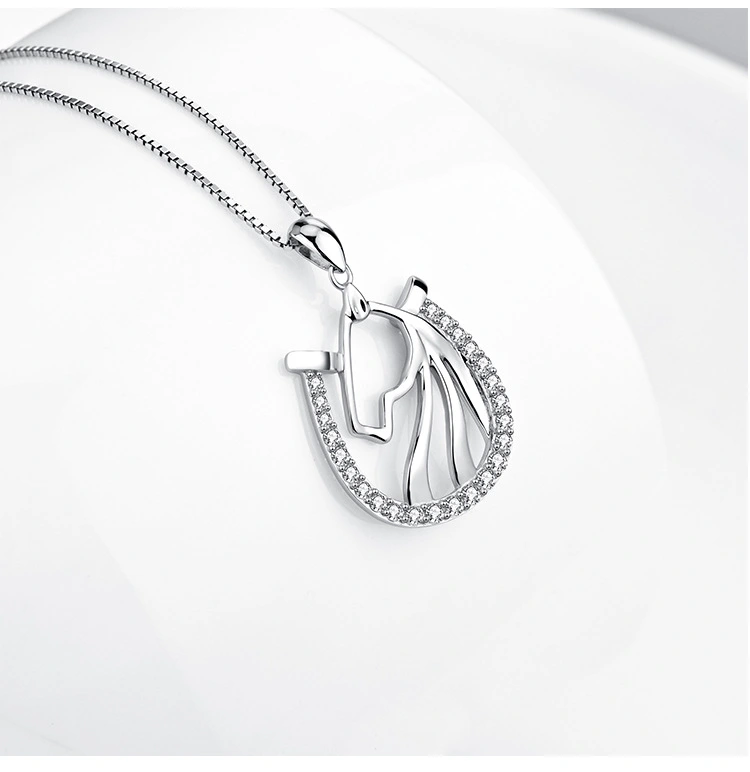 Horse's Head And Hooves Set With Diamond Pendant Necklace