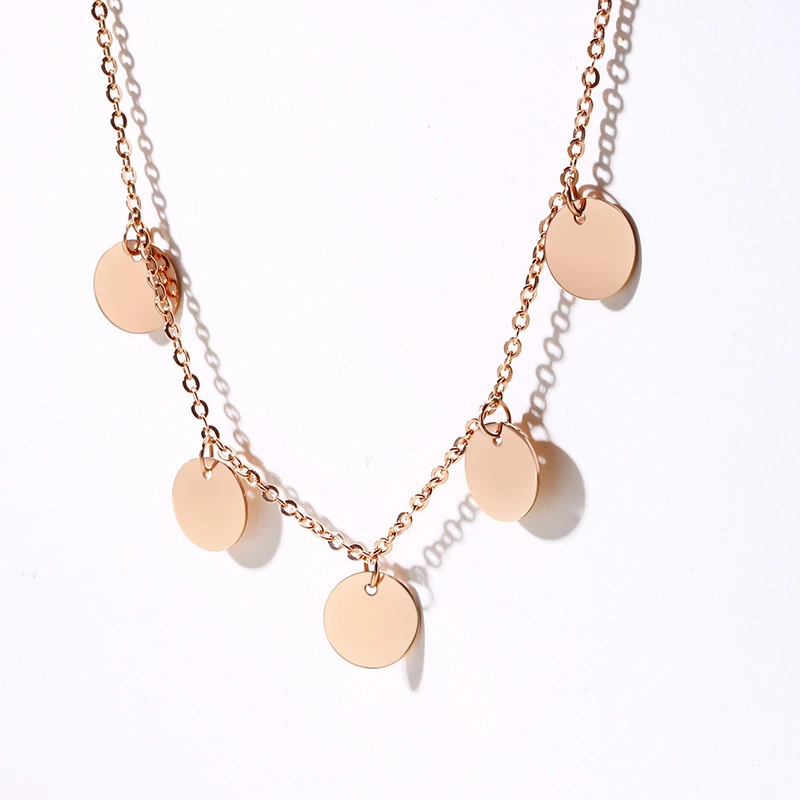 Small round disc titanium steel necklace