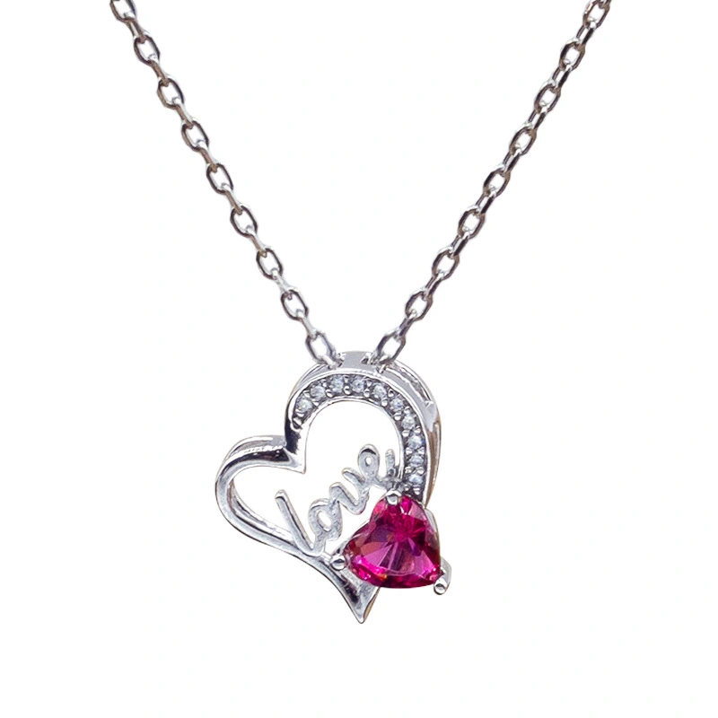 S925 Sterling Silver Necklace heart shaped gemstone Diamond Pendant