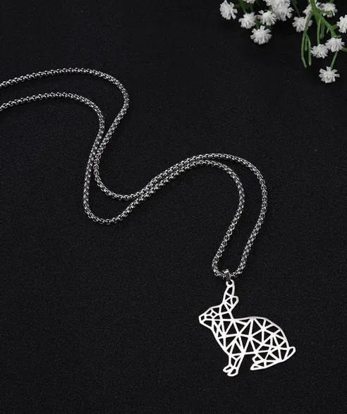 Hollow Stainless Steel Cute Animal Pendant Rabbit Necklace