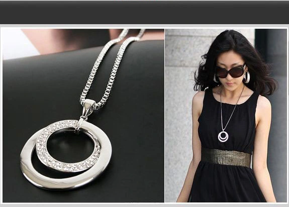 Alloy double loop sweater chain necklace