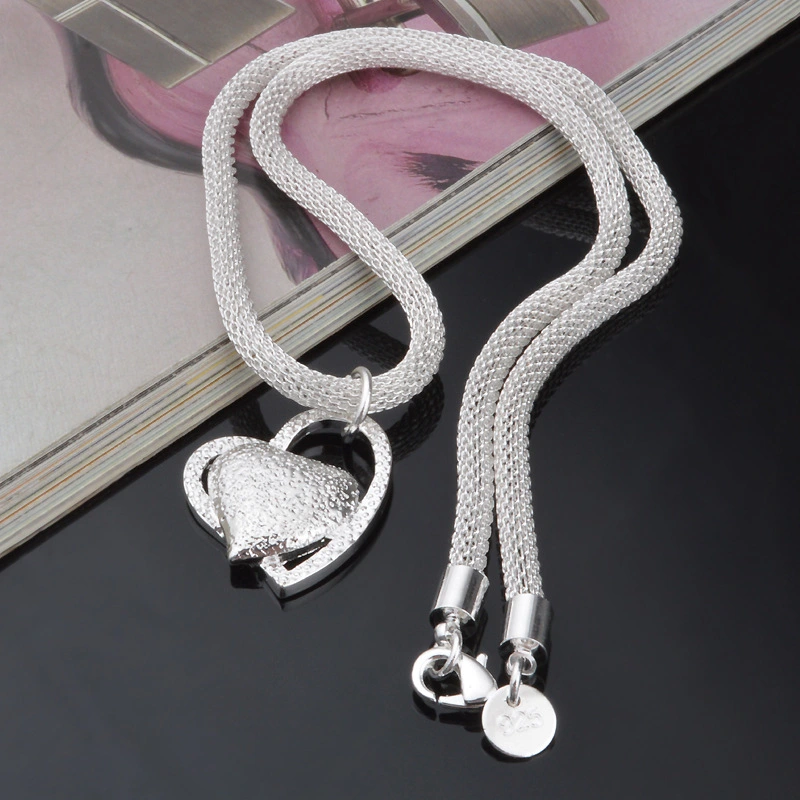 Fine Jewelry Silver Net Chain Heart Necklace