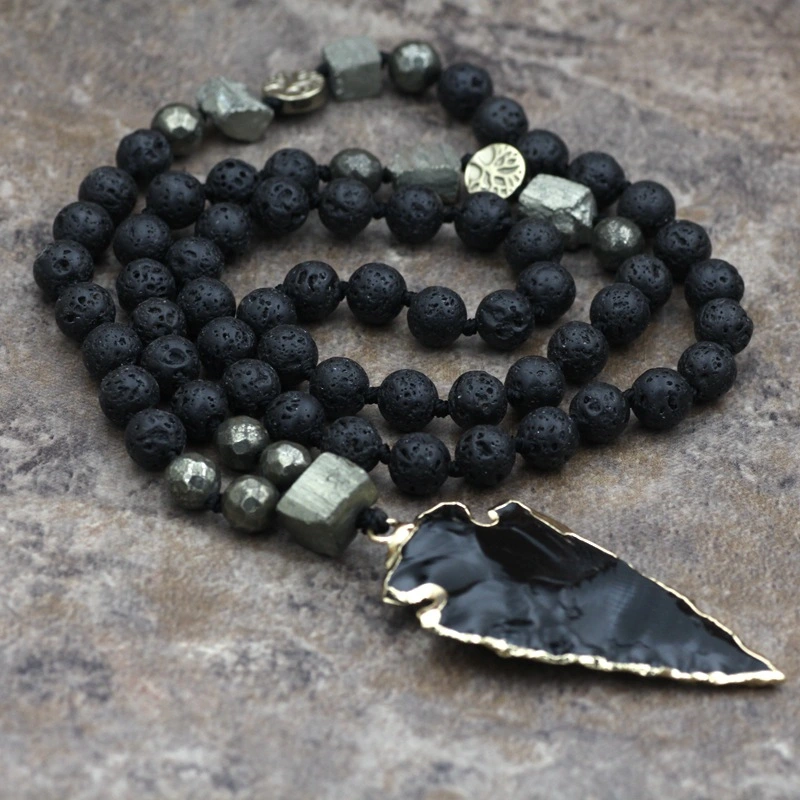 Colorful stone beads crystal bud tassel necklace