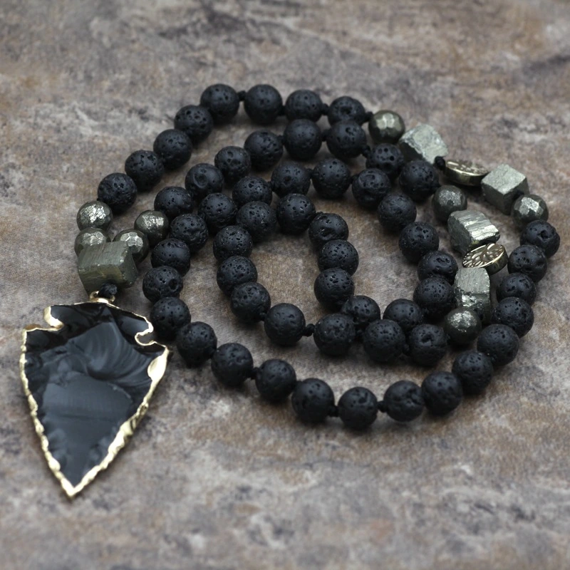 Colorful stone beads crystal bud tassel necklace