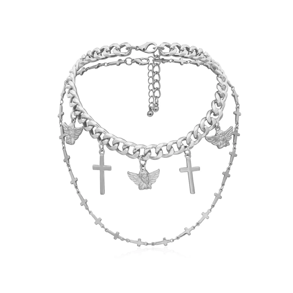 Cross chain angel necklace