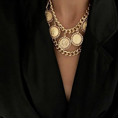 Retro geometric thick chain multi-layer necklace