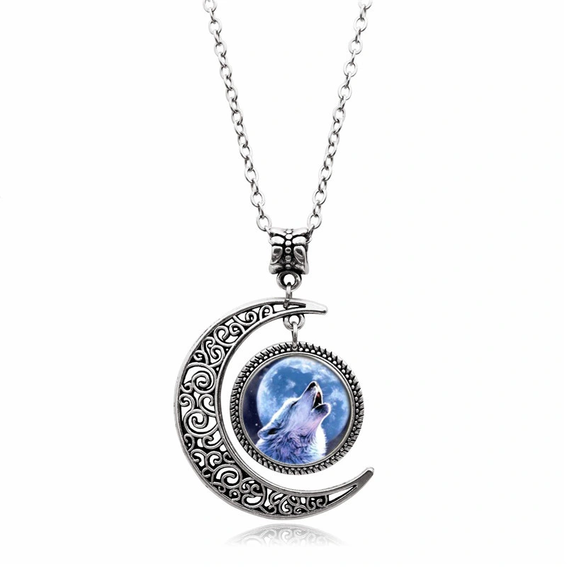 Silver Moon Pendant Vintage Sweater Chain