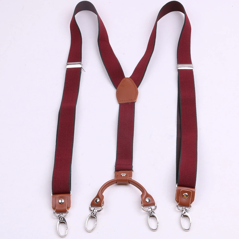 Hook Type Strap Clip Adult Suspenders Elastic 2.5Cm Contrast Stripe Hook Buckle Trousers Jeans Suspenders