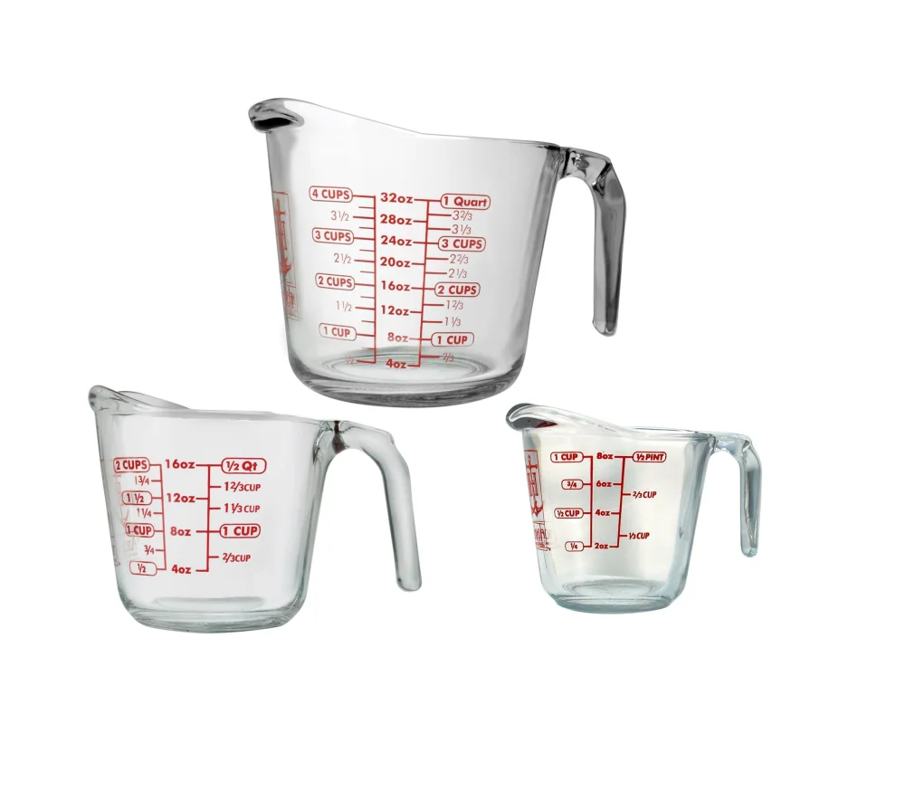 Anchor Hocking Glass Measuring Cups, 3 Piece Set (1 Cup, 2 Cup, 4 Cup liquid measuring cups)