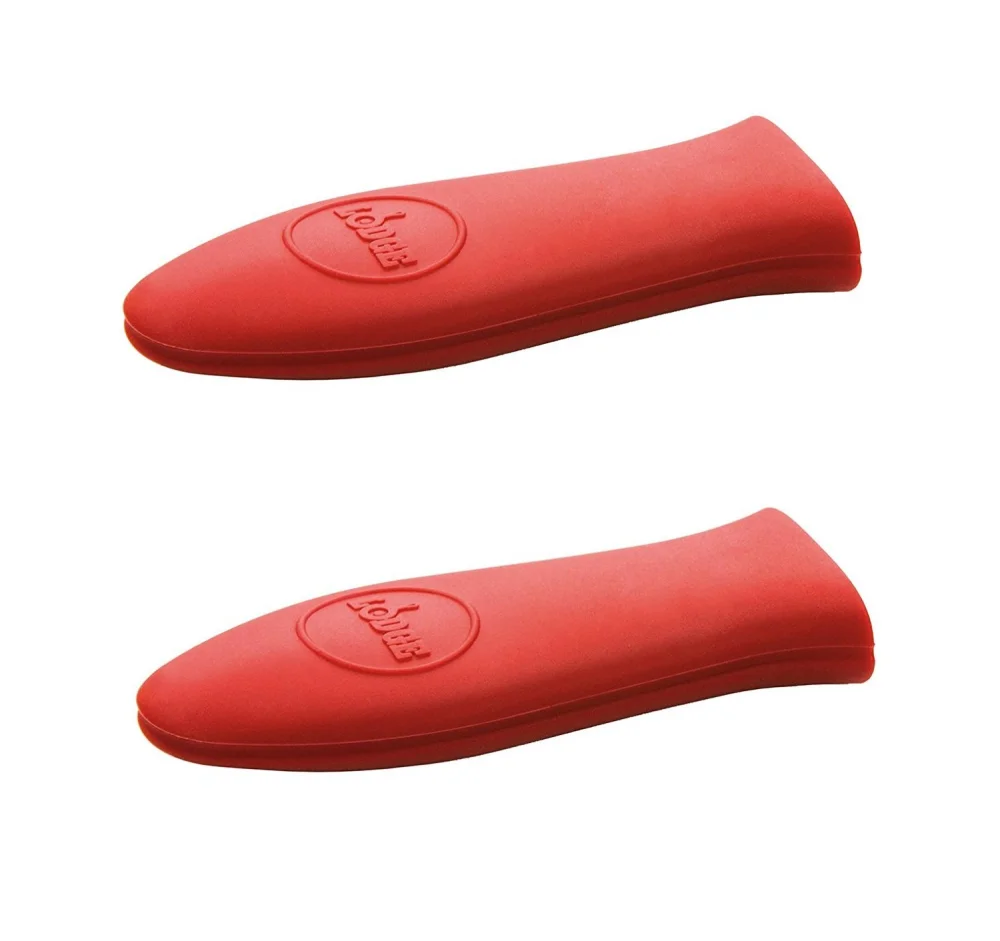 Lodge Silicone Hot Handle Holder Oven Pan Mitts Heat Protecting Silicone Cast Iron Skillet Dutch Oven (Red 2 Pack)