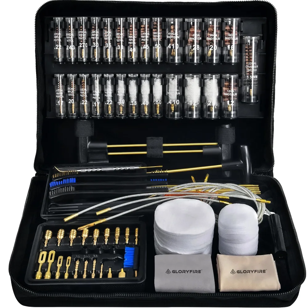 GLORYFIRE Gun Cleaning Kit Handgun Shotgun Pistol Cleaning Kit for All Guns with High-end Brass Brushes, Mops, Jags, Reinforced, Lengthened Rods and Gun Cleaning Snake&Ropes