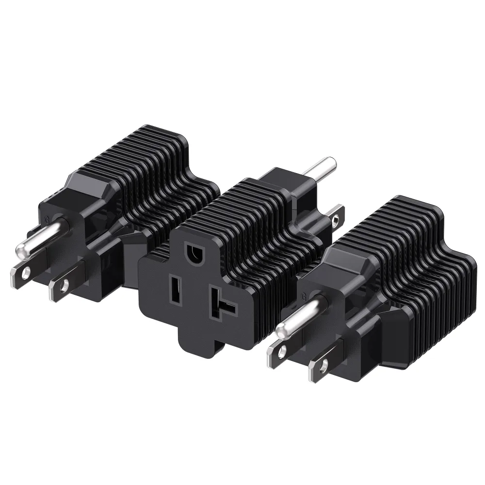 Cable Matters 3-Pack 15 Amp to 20 Amp Adapter Plug, 20 Amp to 15 Amp Plug Adapter (NEMA 5-15 to 5-20R) in Black