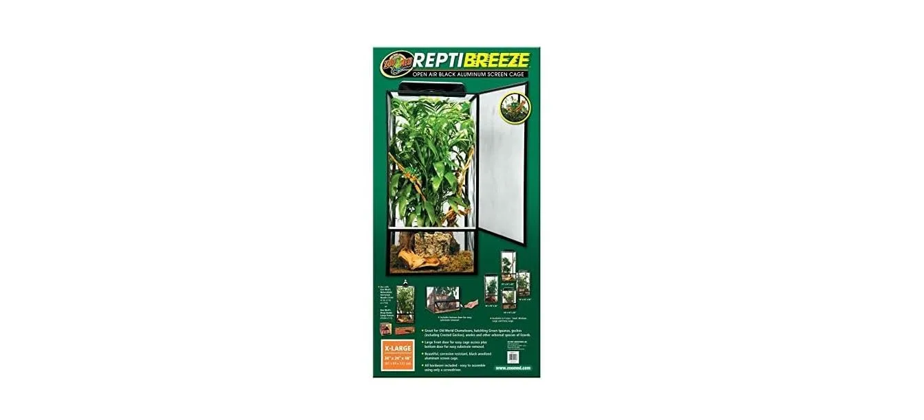 Zoo Med ReptiBreeze Open Air Screen Cage, Extra Large, 24 x 24 x 48-Inches