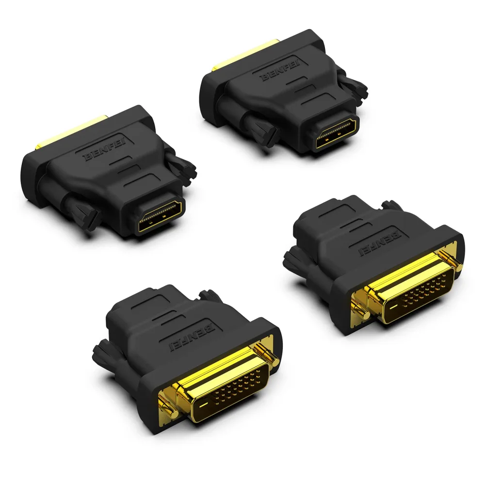 BENFEI DVI to HDMI, Bidirectional DVI (DVI-D) to HDMI Male to Female Adapter with Gold-Plated Cord 4 Pack