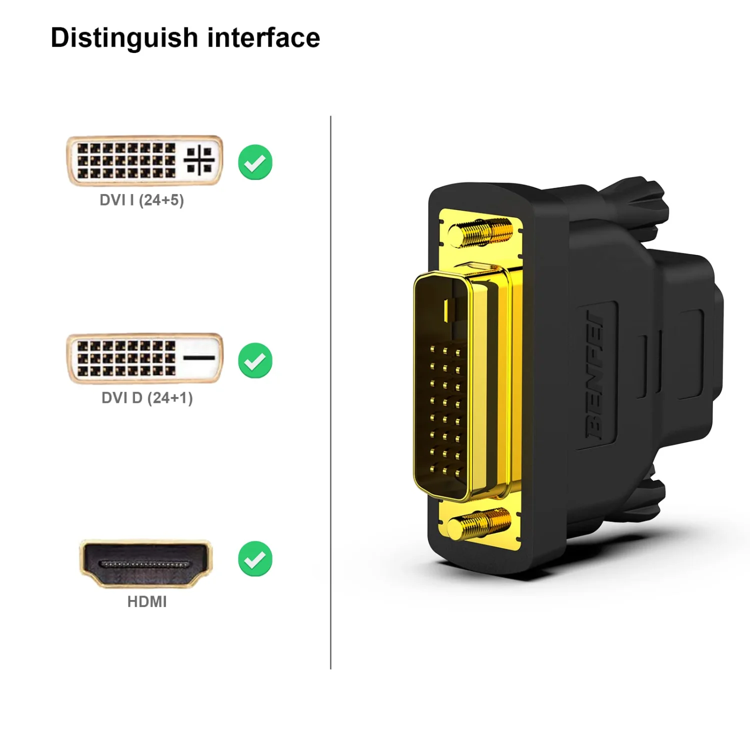 BENFEI DVI to HDMI, Bidirectional DVI (DVI-D) to HDMI Male to Female Adapter with Gold-Plated Cord 4 Pack