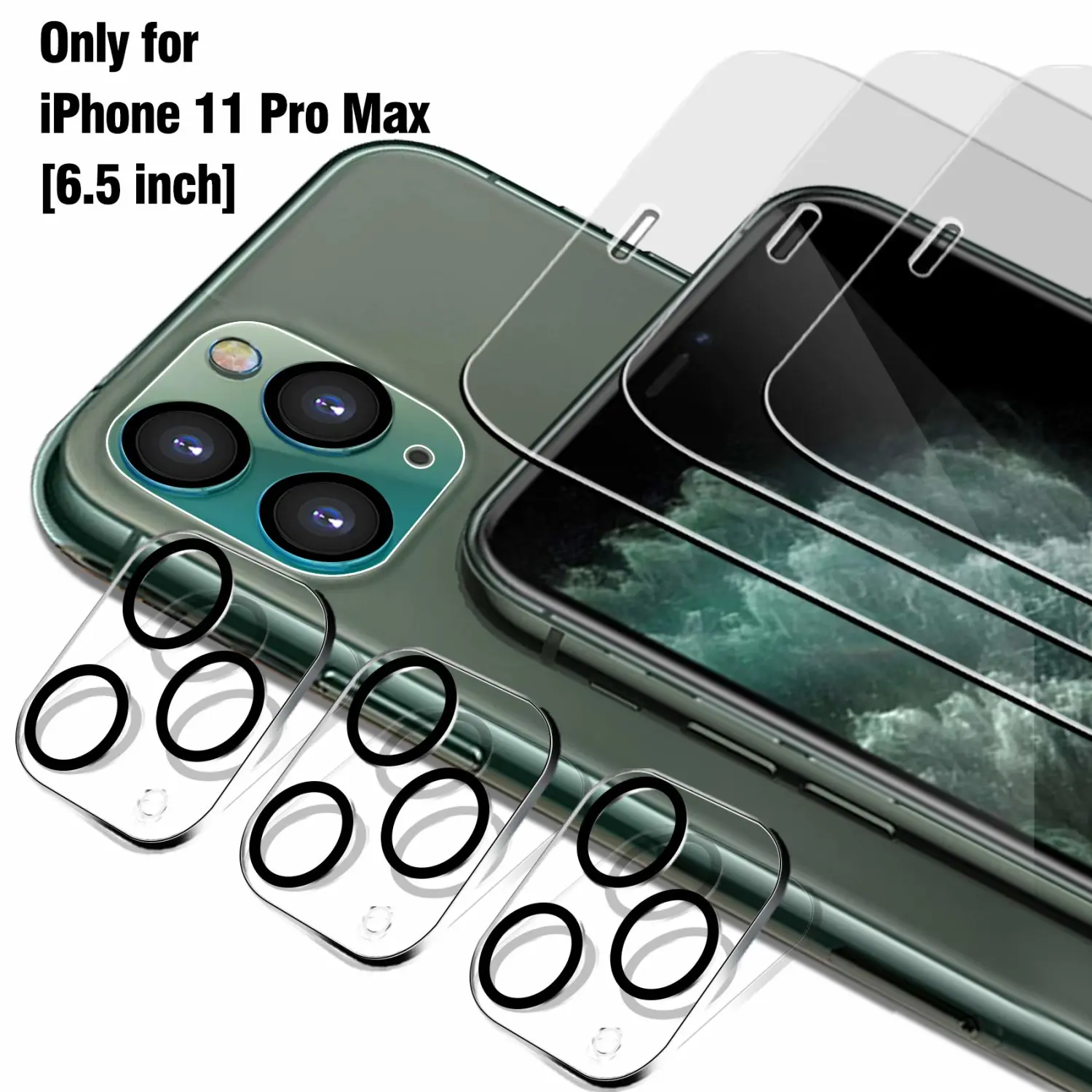 Ferilinso 3 Pack Screen Protector for iPhone 11 Pro Max with 3 Pack Tempered Glass Camera Lens Protector Phone Case Friendly Ultra Accessories Protector de Pantalla for Apple iPhone 11 Pro Max