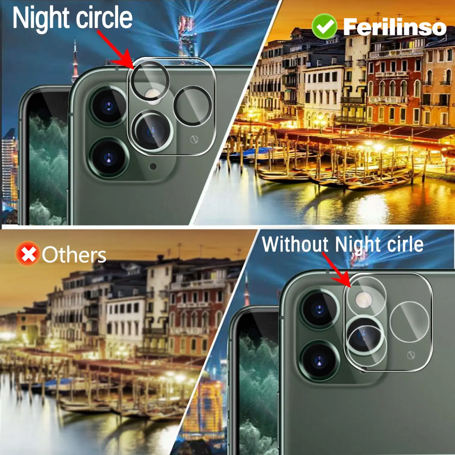 Ferilinso 3 Pack Screen Protector for iPhone 11 Pro Max with 3 Pack Tempered Glass Camera Lens Protector Phone Case Friendly Ultra Accessories Protector de Pantalla for Apple iPhone 11 Pro Max
