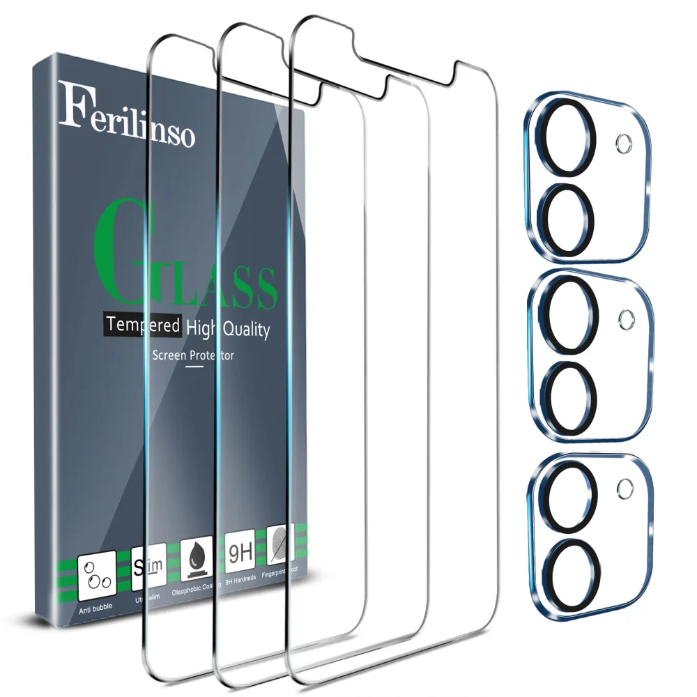 Ferilinso Screen Protector for iPhone 11 with 3 Pack Camera Lens Protector, 3 Pack Tempered Glass Film for iPhone 11 6.1 Inch