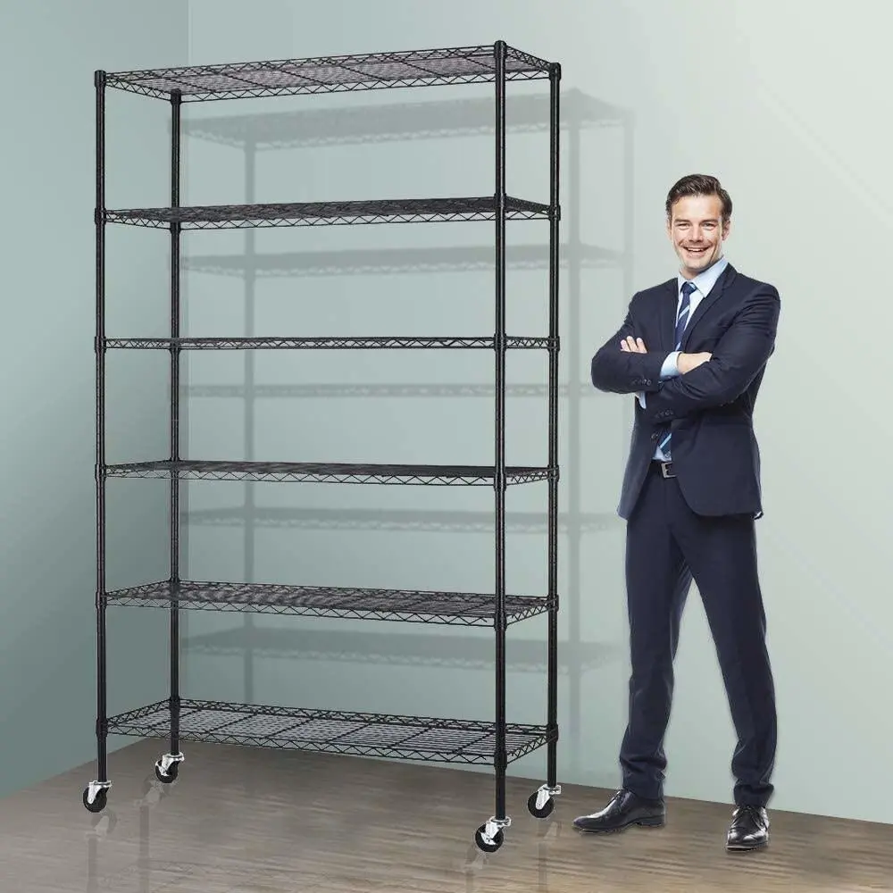 6-Tier Storage Shelves NSF Certified Wire Shelving Unit on Wheels Heavy Duty Metal Shelves Adjustable Steel Shelving 2100Lbs Capacity for Closet Pantry Basement- (18"x48"x82", Black)