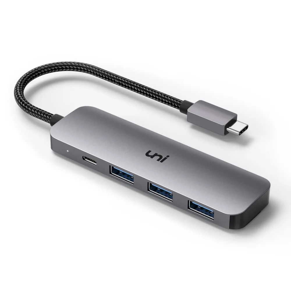 uni USB C to USB 3.0 Hub with 100W PD-in, (Slim& Aluminum& Nylon) USB Type C to USB Adapter with 3*USB A, USB-C Power Delivery Compatible with MacBook Pro, XPS, Pixelbook, 0.4FT (Not Support Video)