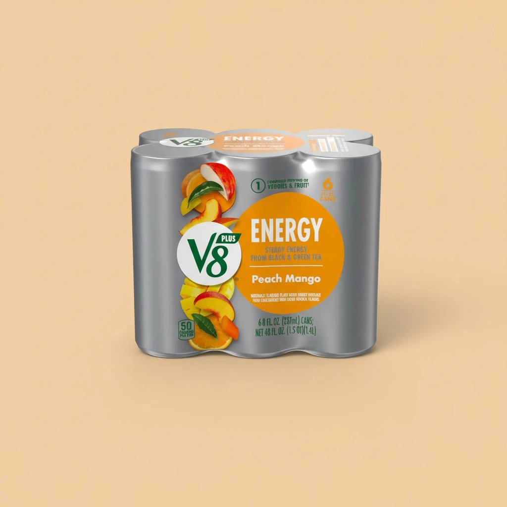 V8 +Energy Peach Mango Energy Drink, 8 fl oz Can (Pack of 6)