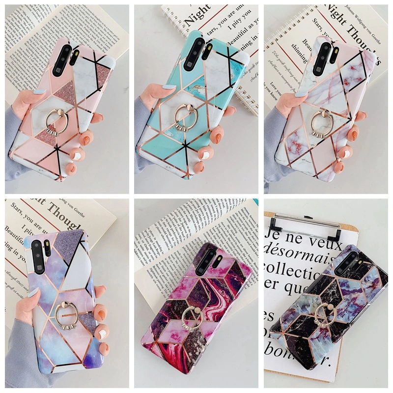 Electroplating mosaic marble ring phone case