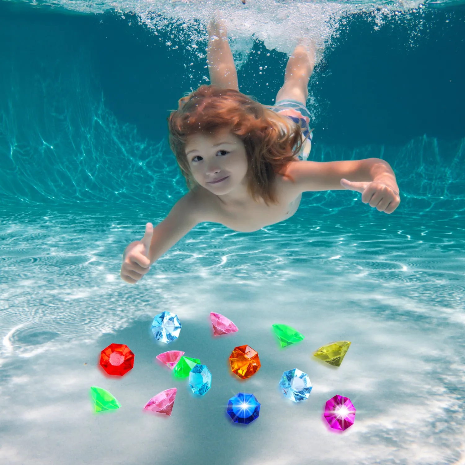 jollylife 36PCS Acrylic Diamond Gems Jewels Pirate Treasure Chest Hunt Party Favors 25 Carat Diving Gem Pool Toys
