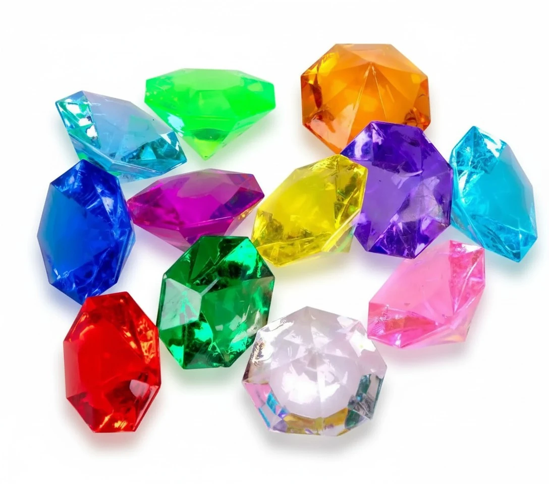 jollylife 36PCS Acrylic Diamond Gems Jewels Pirate Treasure Chest Hunt Party Favors 25 Carat Diving Gem Pool Toys