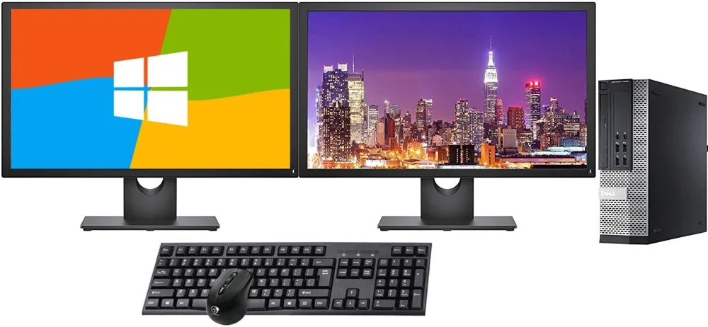 Dell Optiplex 7010 PC, 2 x 24 FHD Dell Monitors, Wireless Keyboard and, WiFi, i5, 8GB, 480GB SSD Storage, Windows 10 (Renewed)