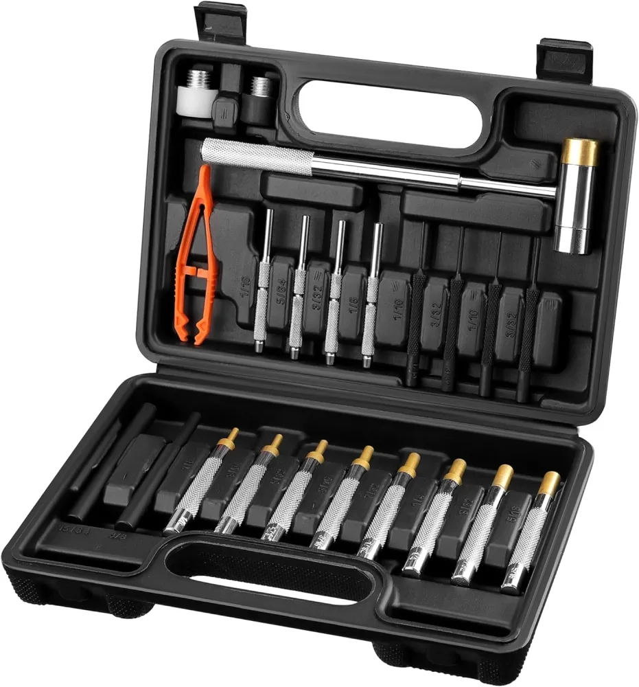 HORUSDY Punch Set Roll Pin Punch Set 22-Piece with Replaceable Face Hammer, Steel Pin Punch Set, Brass Punch Set Ideal for Maintenance