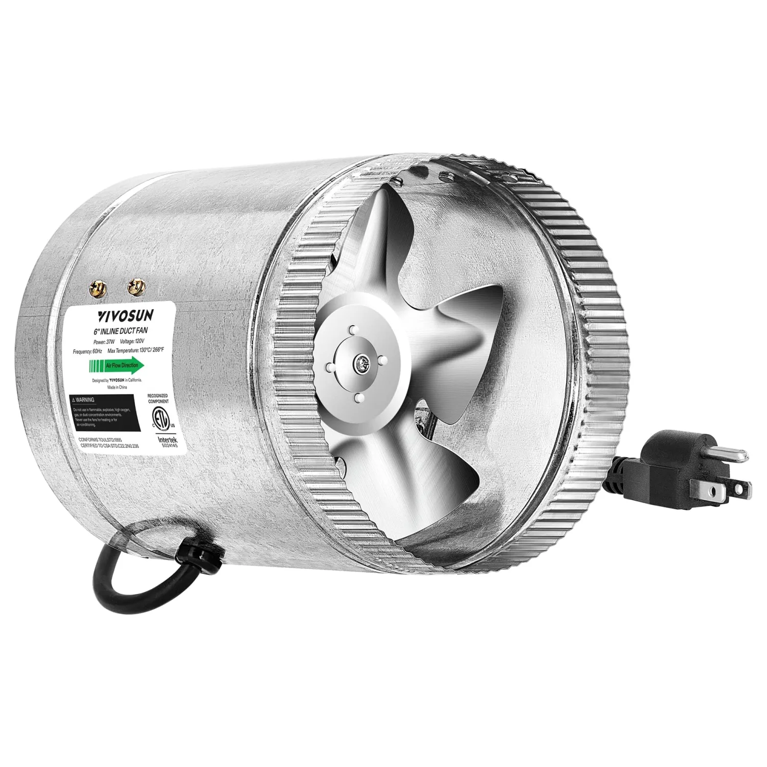 VIVOSUN 6 Inch Inline Duct Fan 240 CFM, HVAC Exhaust Ventilation Fan with Low Noise for Basements, Bathrooms, Kitchens and Attics, Silver