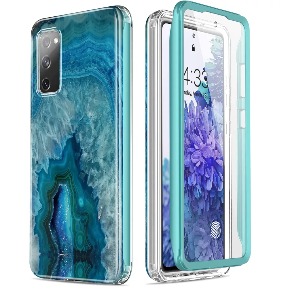 Esdot Compatible with Samsung Galaxy S20 FE Case with Built-in Screen Protector,with Fashionable Designs for Women Girls,Protective Phone Case for Galaxy S20 FE 6.5" Agate Stone