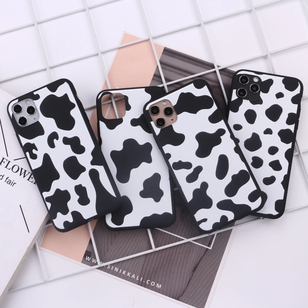 Black border cow spots mobile phone soft shell painting