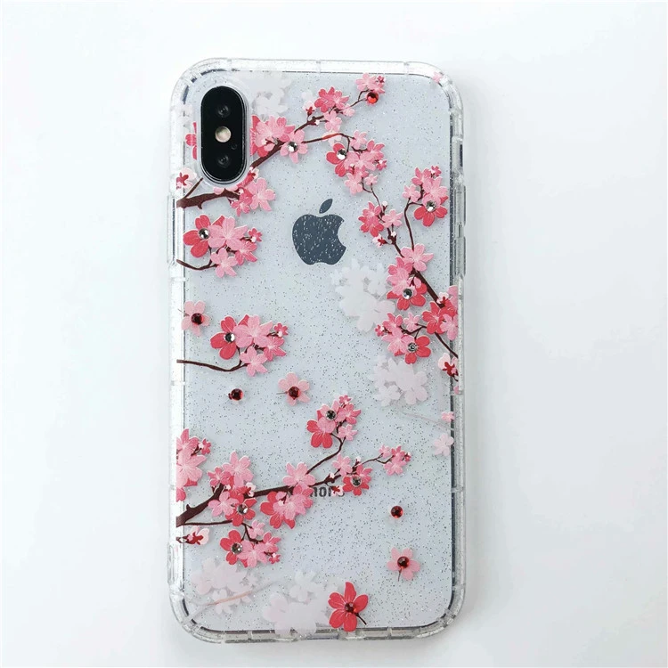 Peach blossom glitter phone case