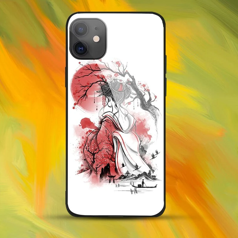 Geisha Dreamland Tempered Glass Soft Silicone Phone Case