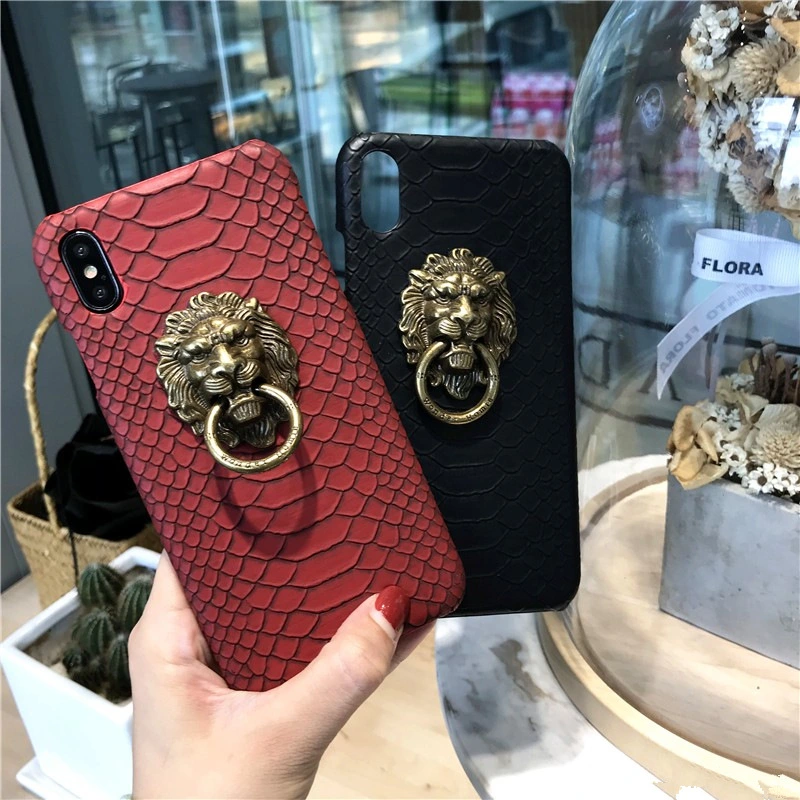 Compatible with Apple, Suitable for 11 metal lion head phone case iPhonexs max leather pattern