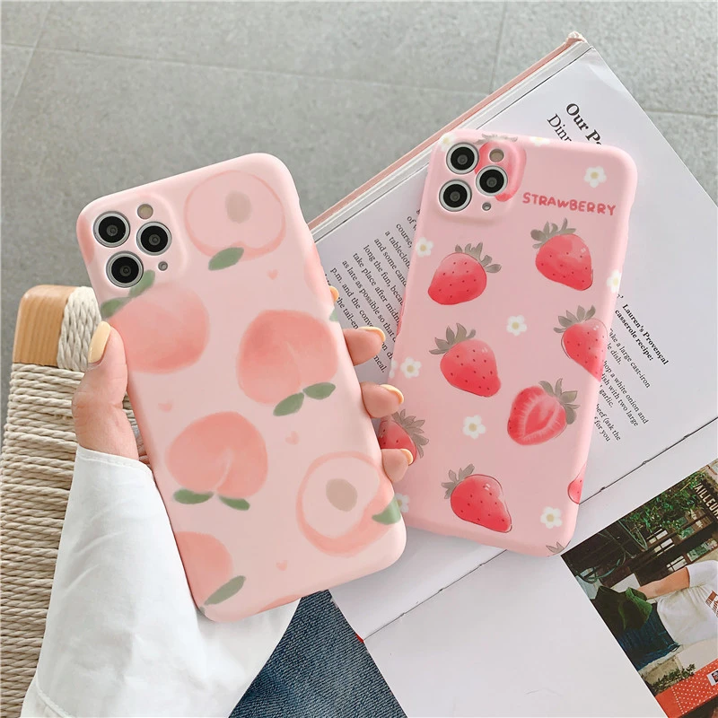 Watercolor strawberry peach phone silicone soft case