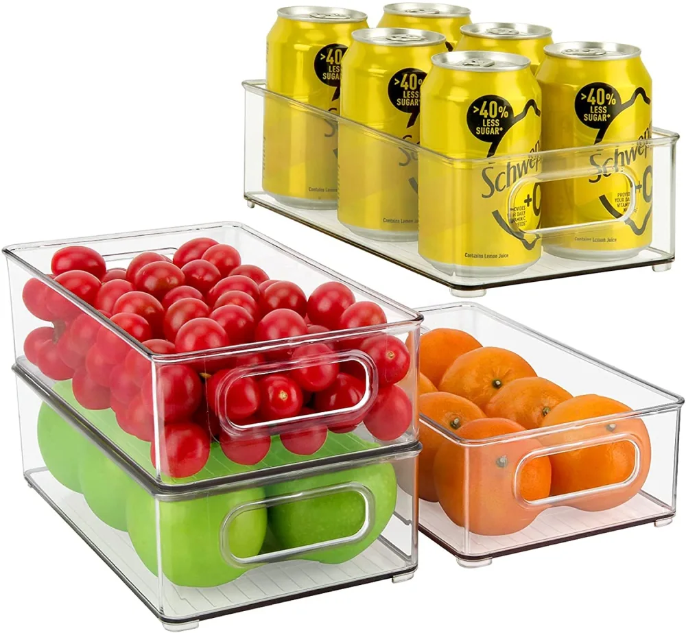 Fridge organizer | Stackable Storage Bins Clear Plastic Pantry Rack Refrigerator Kitchen Cabinet Frozen pod dividers Mini can holder Food Safe Multiple Use Pack of 2