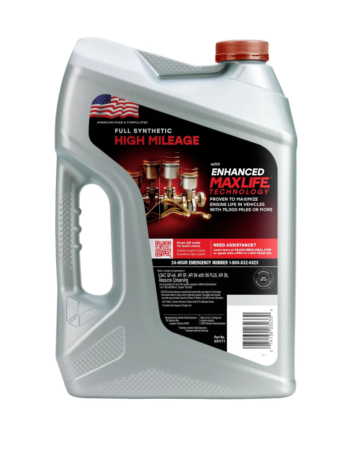 Valvoline Full Synthetic High Mileage with MaxLife Technology 5W-20 Motor Oil 5 QT