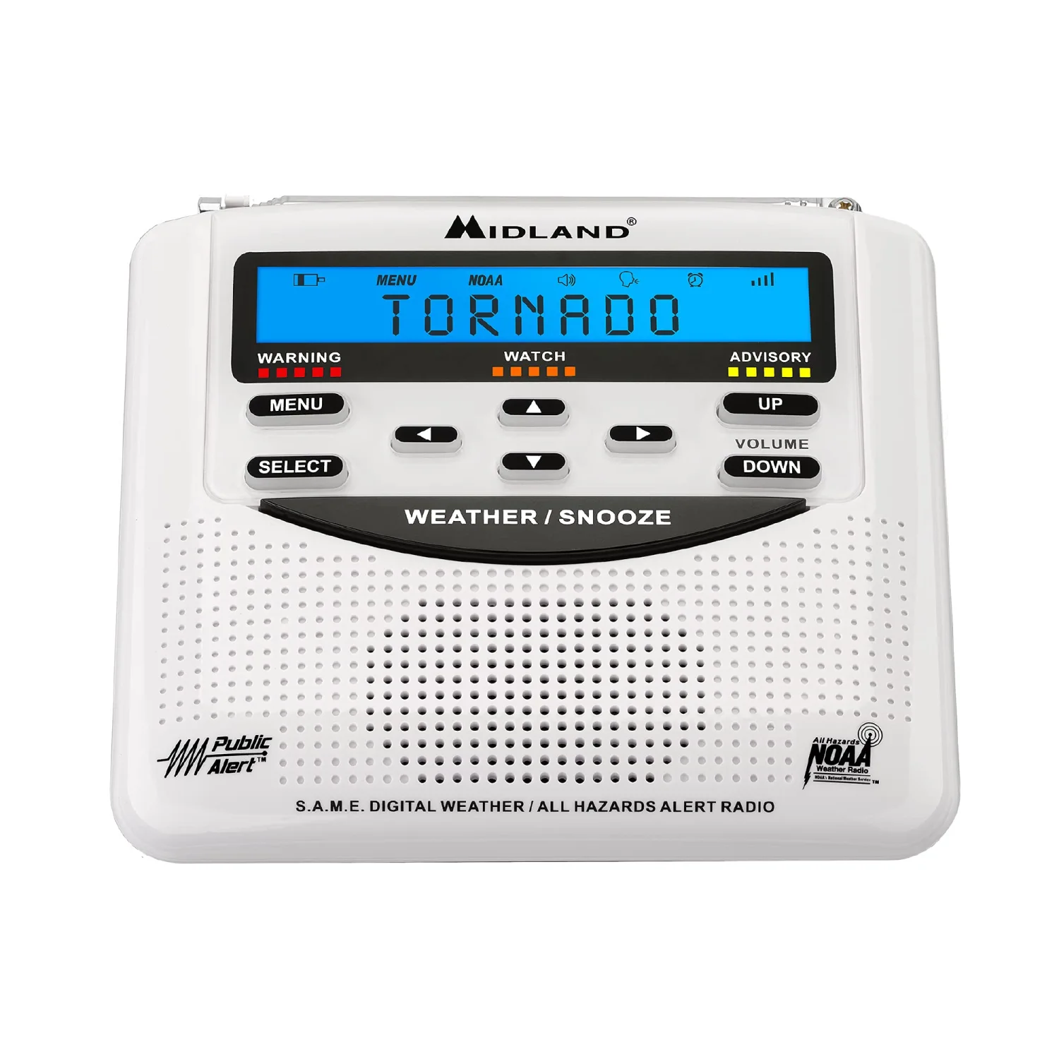 Midland - WR120B - NOAA Emergency Radio - Weather Alerts - Localized Programming, Trilingual Display, 60+ Emergency Life-Saving Alerts, Alarm, Selectable Alert Tone