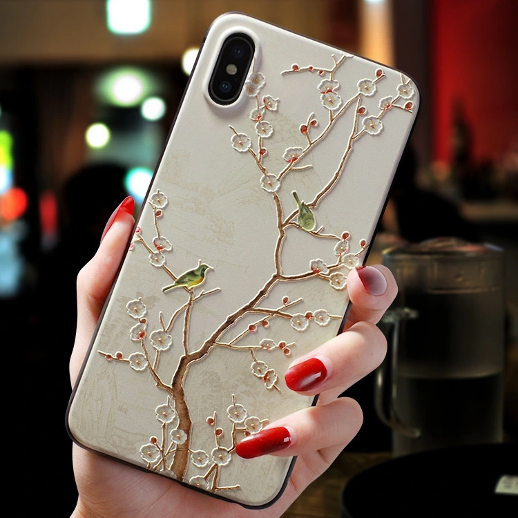 Compatible with Apple, Suitable For Iphone Flower And Bird National Wind Embossed Mobile Phone Case