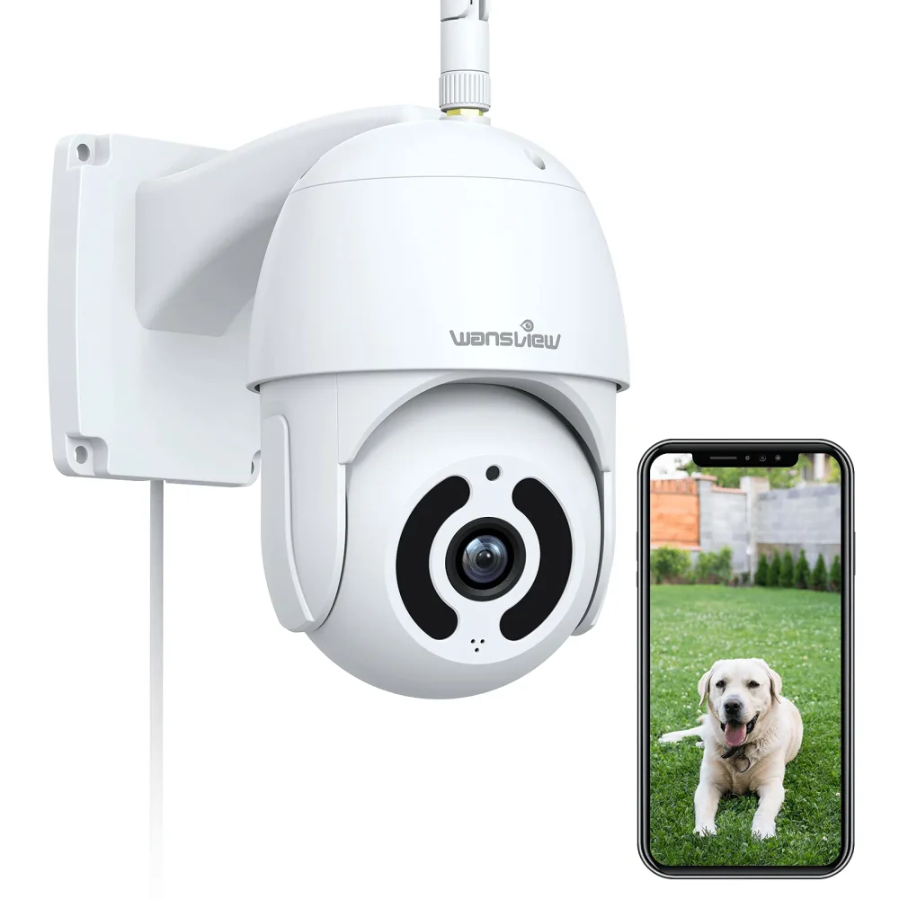wansview Security Camera Outdoor, 1080P Pan-Tilt 360° Surveillance Waterproof WiFi Camera, Night Vision, 2-Way Audio, Smart Siren, SD Card Storage& Cloud Storage,Works with Alexa W9 (with RJ45 Port)