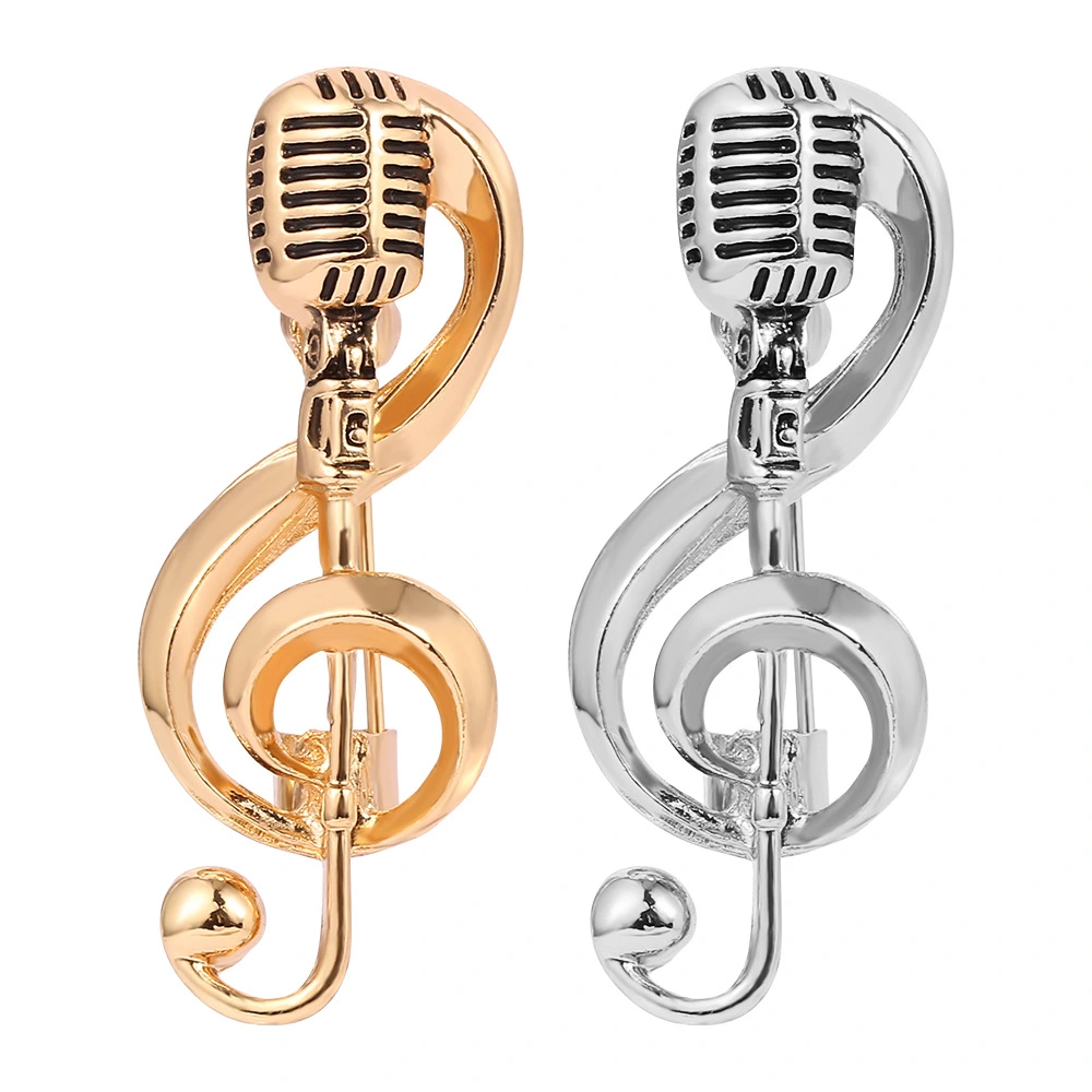 Retro microphone music brooch