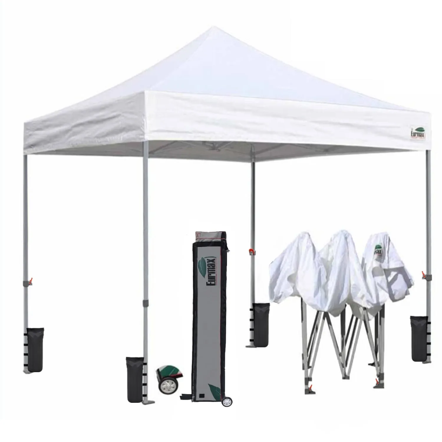 Eurmax USA Signature 10x10ft Patio Pop Up Canopy Tent for Outdoor Events Commercial Instant Canopies with Heavy Duty Roller Bag,Bonus 4 Canopy Sand Bags (White)