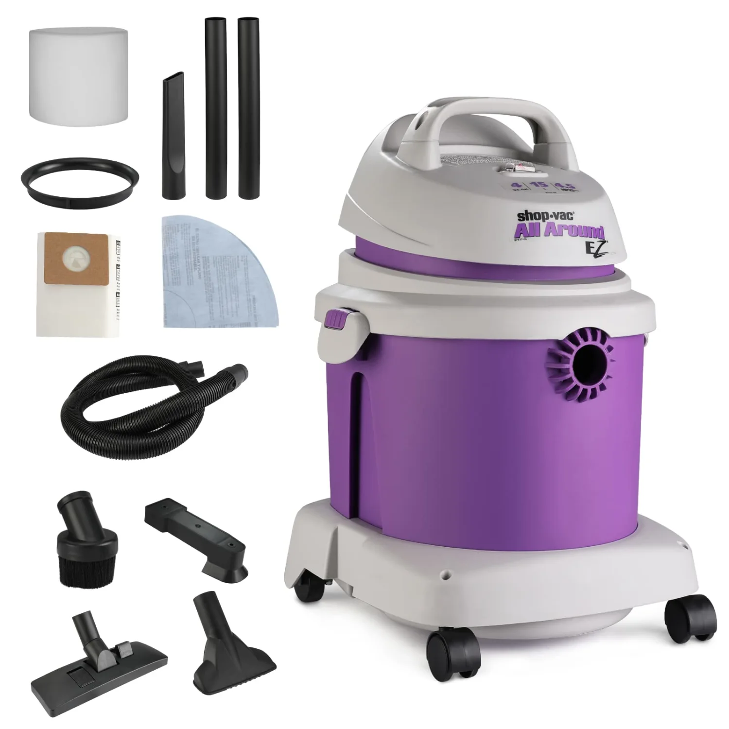 Shop-Vac 4 Gallon 4.5 Peak HP All Around EZ Series Wet/Dry Vacuum, Portable Compact Shop Vacuum, 3 in 1 Function with Wall Bracket & Attachments for Home, Apartment, Vehicles & Workshops. 5895400
