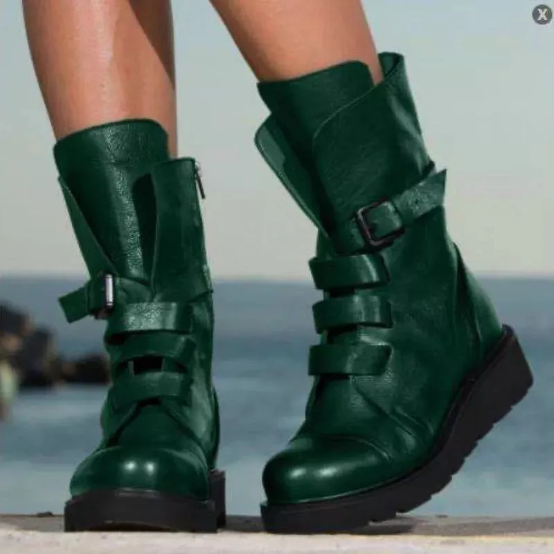 New Thick-soled Women's Martin Boots Round Toe Large Size Middle Tube Women's Boots