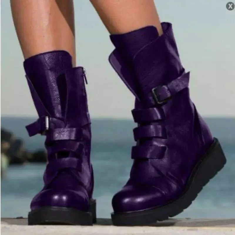 New Thick-soled Women's Martin Boots Round Toe Large Size Middle Tube Women's Boots