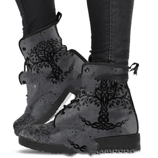 Digital Printed Autumn And Winter Women's High-top Skull Pattern Martin Boots