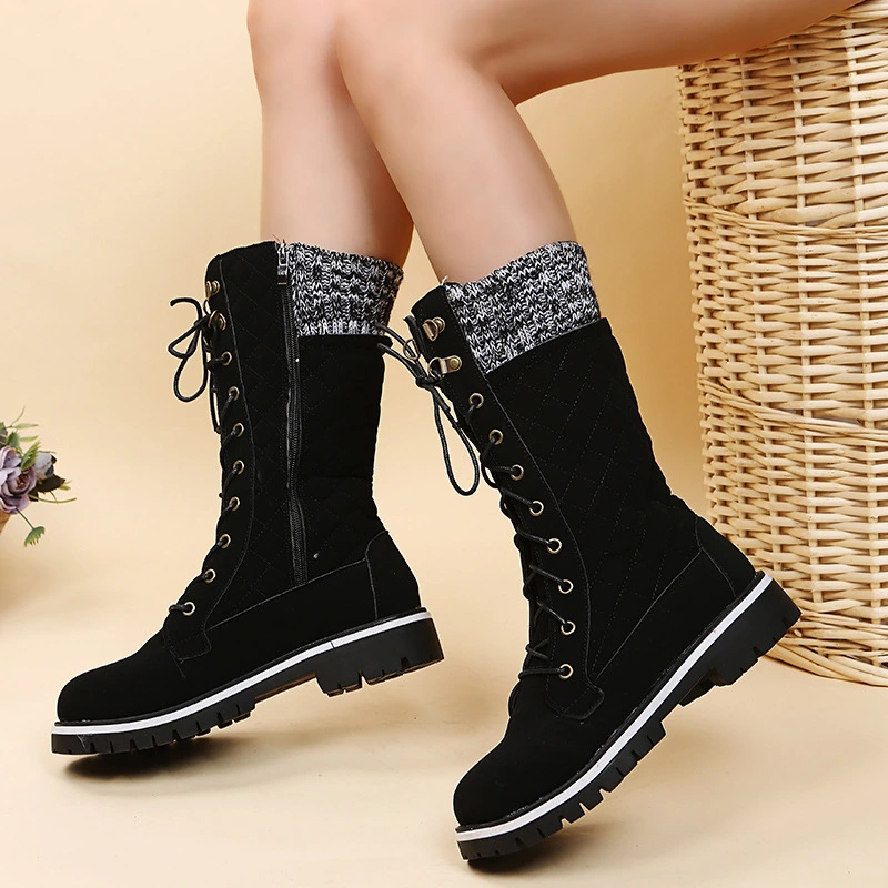 Women's Mid-tube Flat-heel Chain Round Toe Martin Boots