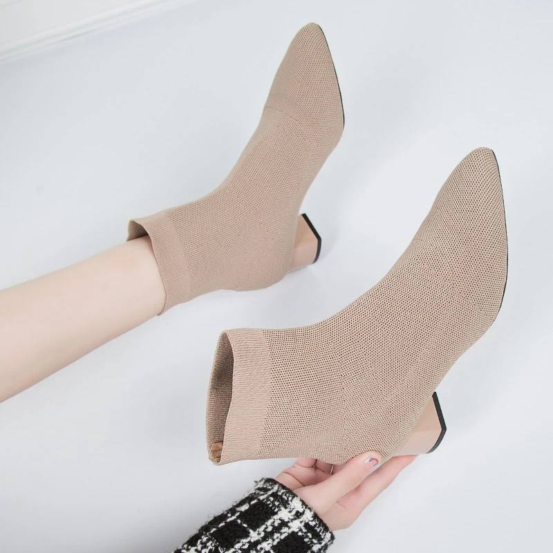 Stretch Boots Women's Mid-heel Pointed Knit Socks Shoes